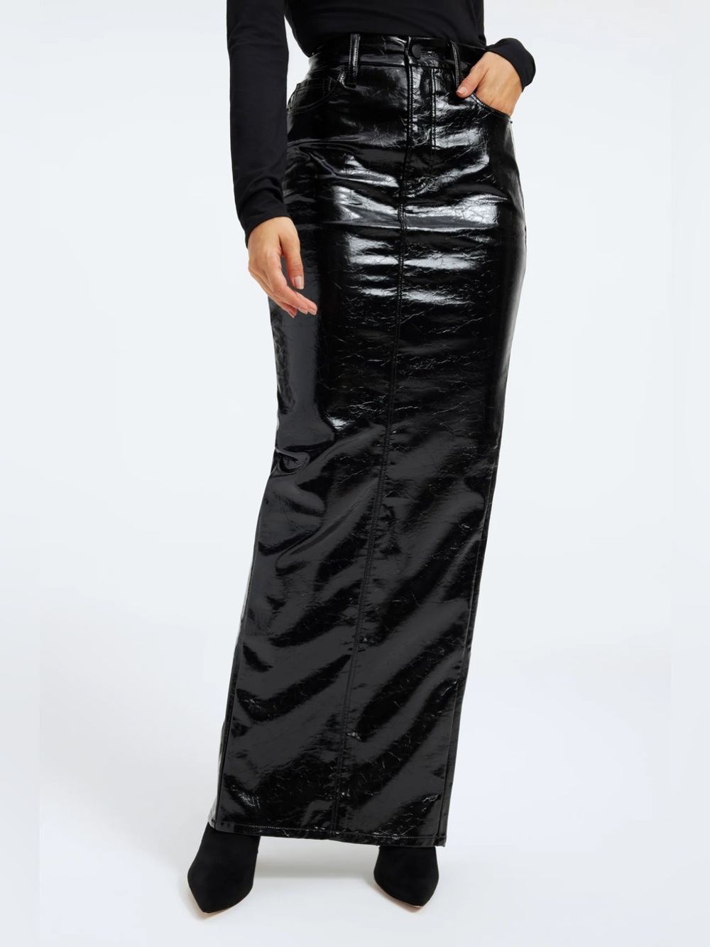 Good American Faux Patent Leather Maxi Skirt Size 4 w/ adjustable slit